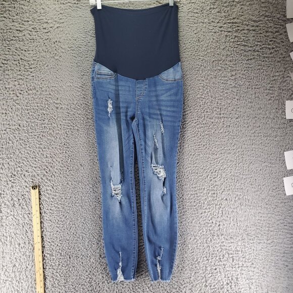 S.O.N.G. Pants - S.O.N.G. Jeans Womens Medium Blue Maternity Distressed Full Panel Skinny